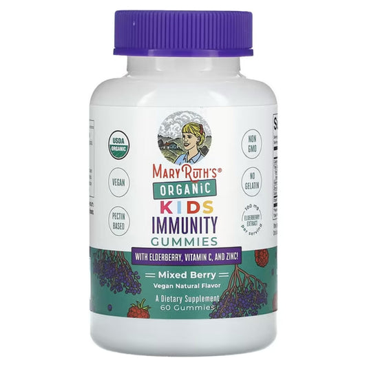 MaryRuth Organics, Organic Kids, Immunity Gummies with Elderberry, Vitamin C, and Zinc, Mixed Berry, 60 Gummies